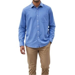 Kirkland Signature Mens Herringbone Non Iron  Button-Down Shirt Oxford Blue 16.5